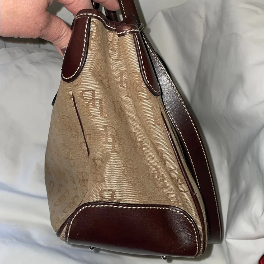 Dooney & Bourke Brown Satchel with Structured Shape and Monogram Pattern - Picture 5 of 13